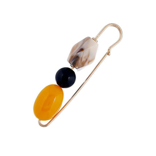 Stylish acrylic beads jewelry women costume fashion safety pin gold plated brooch 